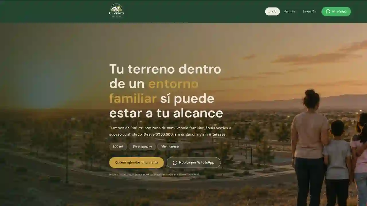 Vista previa del sitio oficial de Cumbres del Valle, un desarrollo con entorno familiar en Mexicali
